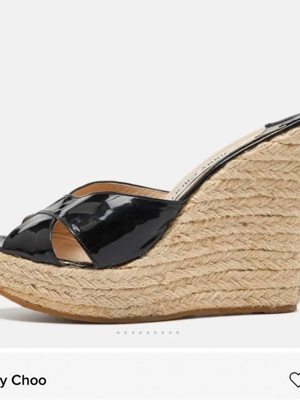 Jimmy Choo Black Patent Leather Espadrille Wedge Sandals - Picture 7 of 12